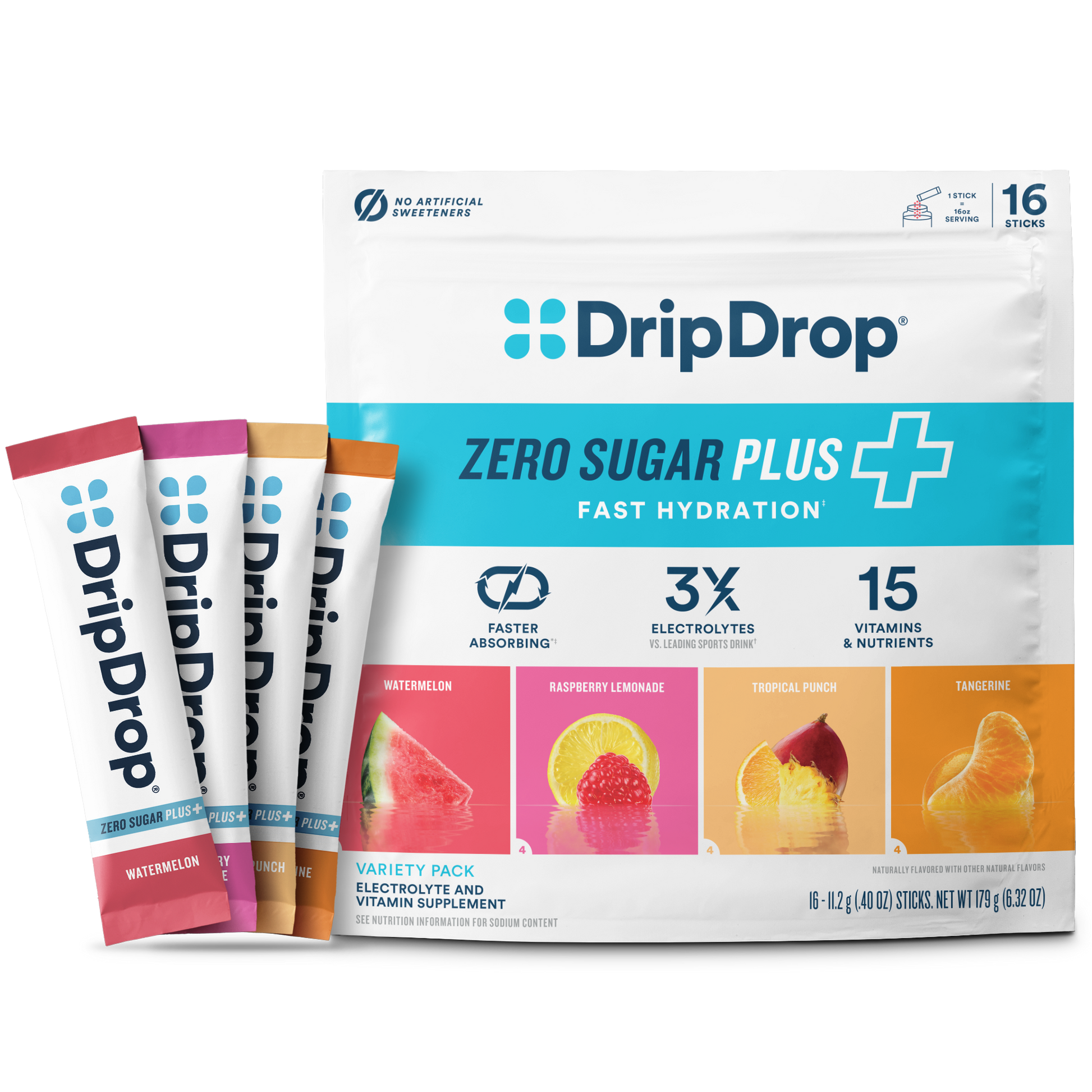 dripdrop-zero-sugar-plus-watermelon-tangerine-tropical-punch-raspberry-lemonade-16-oz-sticks-16-count-b0 Pouch_16ct_Front16ozSticks_VSPlus_Variety_A.png